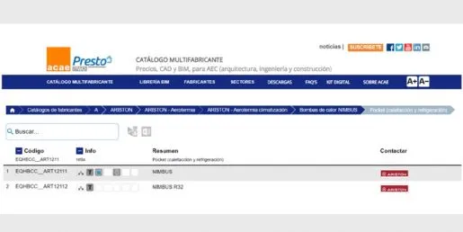 Catálogo PRESTO de Ariston con la nueva bomba de aerotermia NIMBUS R32