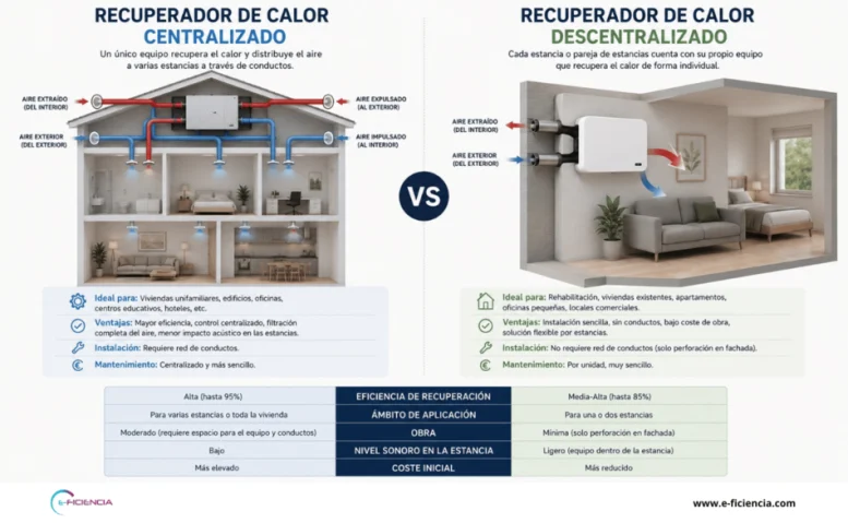 comparativa recuperador de calor centralizado vs recuperador de calor descentralizado