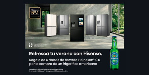 Hisense ofrece 6 meses de cerveza Heineken® 0.0 con la compra de un frigorífico americano