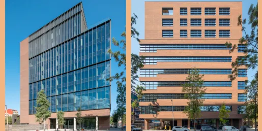 Soluciones WICTEC 50 de WICONA en el diseño de dos edificios en Barcelona